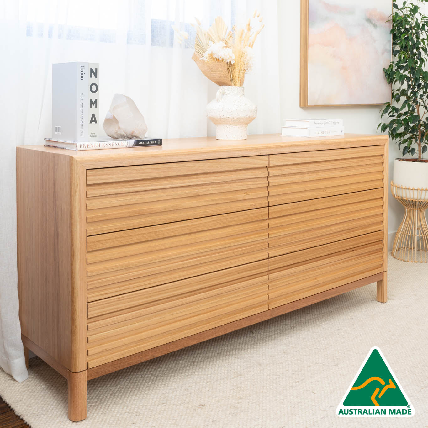 Luna Tasmanian Oak 6 Drawer Dresser - Made in Australia