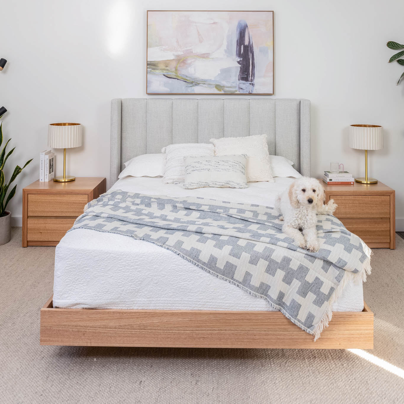 Yakka Winged Headboard Floating Bed Frame (Solid Tasmanian Oak) - Made in Australia