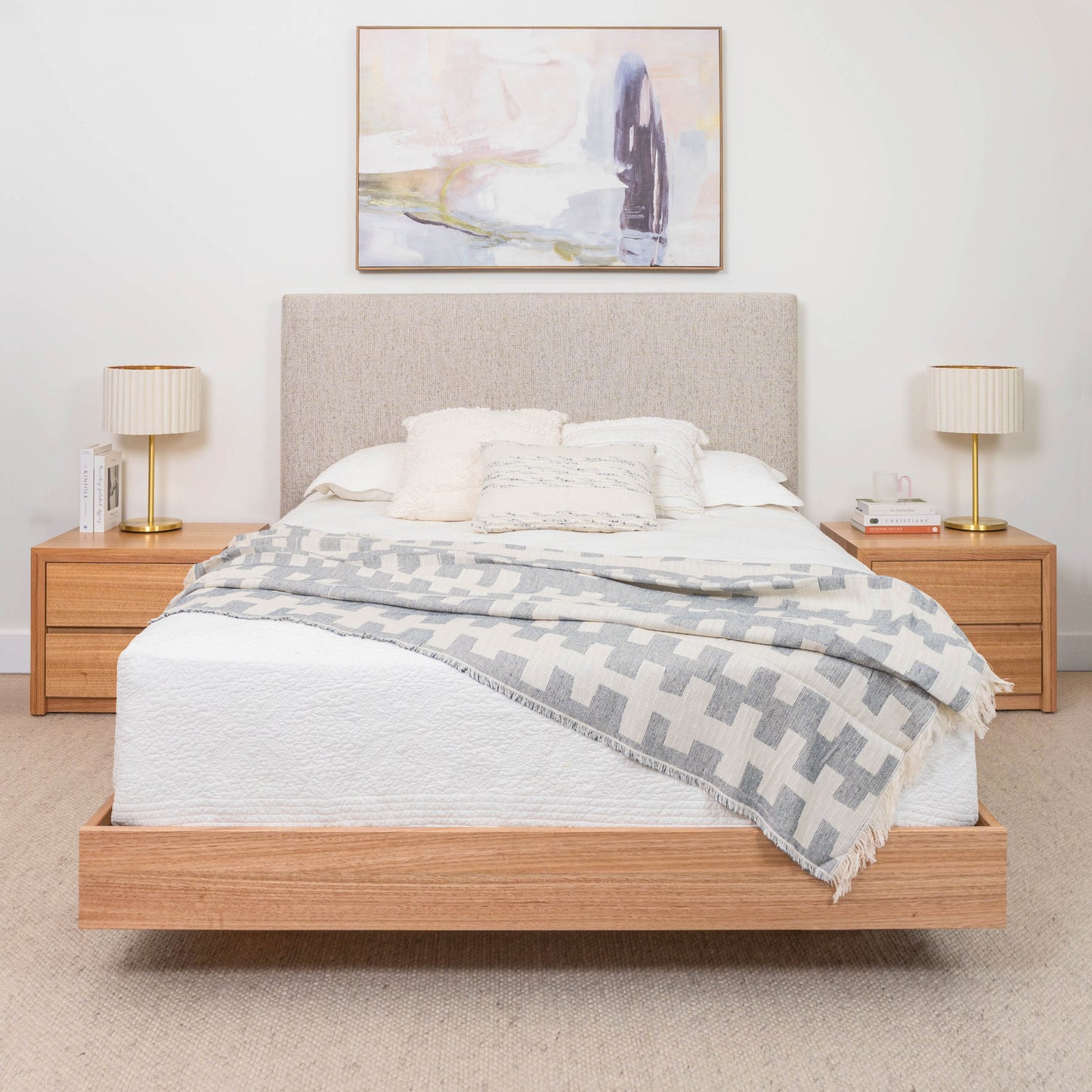 Yakka Upholstered Headboard Tasmanian Oak Bed Frame