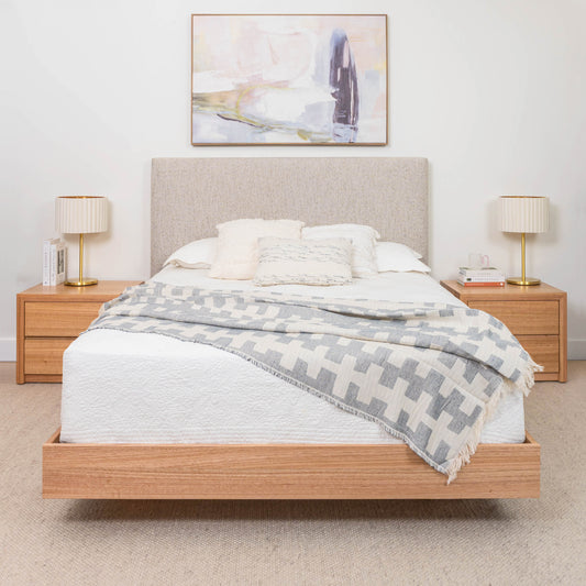 Yakka Upholstered Headboard Tasmanian Oak Bed Frame