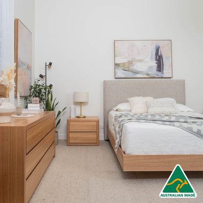 Yakka™️ Upholstered Headboard Floating Bed Frame (Solid Tasmanian Oak)- Made in Australia