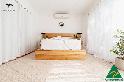 Meadow Storage Bed with Extended Headboard Built in Bedsides - Made in Australia