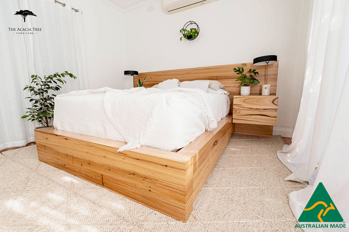 Meadow Bed with Extended Headboard Built in Bedsides - Made in Melbourne