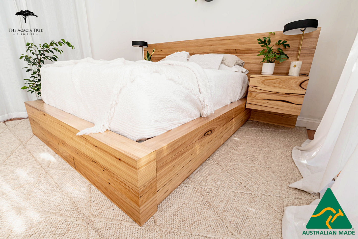 Meadow Bed with Extended Headboard Built in Bedsides - Made in Melbourne