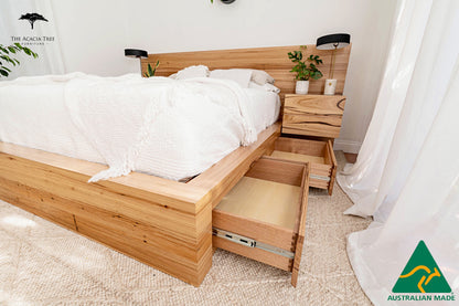 Meadow Storage Bed with Extended Headboard Built in Bedsides - Made in Australia