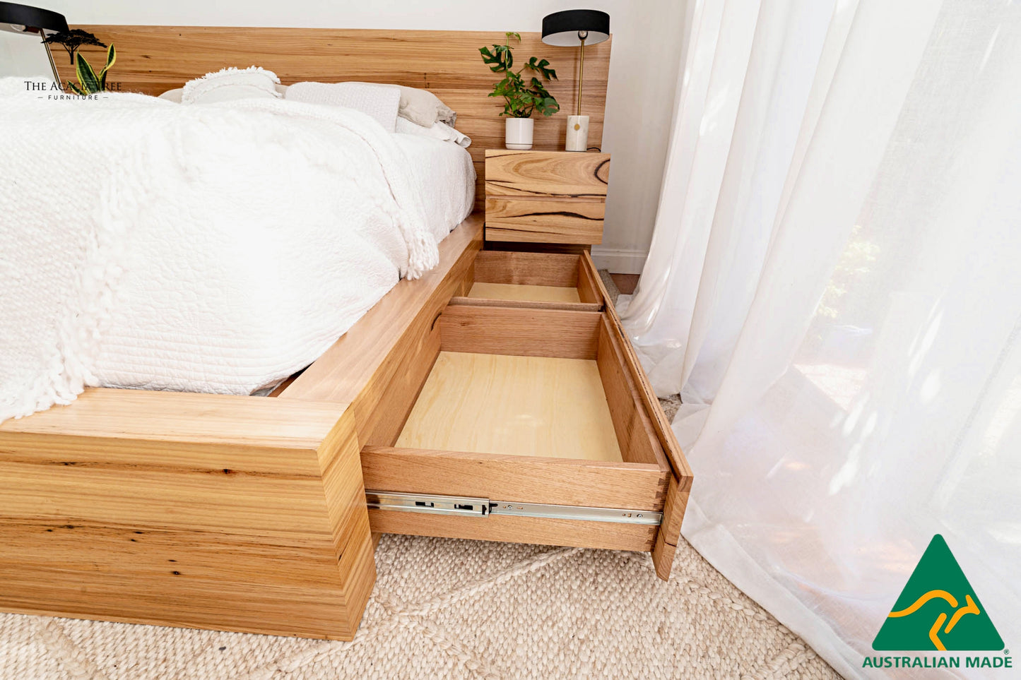 Meadow Storage Bed with Extended Headboard Built in Bedsides - Made in Melbourne