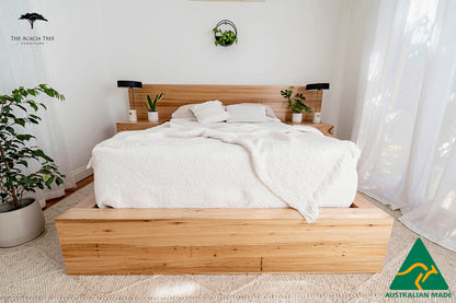Meadow Storage Bed with Extended Headboard Built in Bedsides - Made in Australia