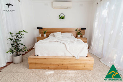 Meadow Bed with Extended Headboard Built in Bedsides - Made in Australia