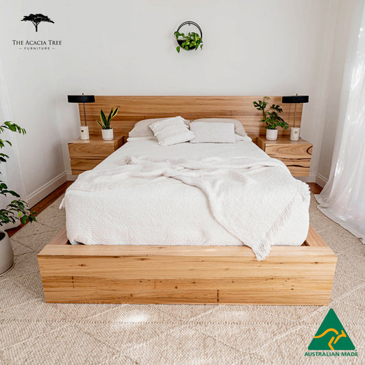 Meadow Bed with Extended Headboard Built in Bedsides - Made in Australia