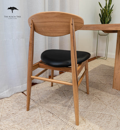 Lotus (Natural) Solid Australian Blackbutt with Black PU Seat Hardwood Dining Chair