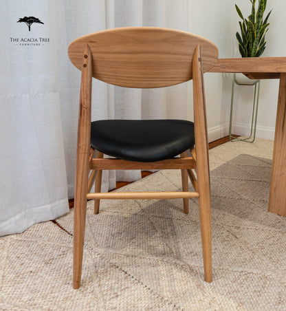 Lotus (Natural) Solid Australian Blackbutt with Black PU Seat Hardwood Dining Chair