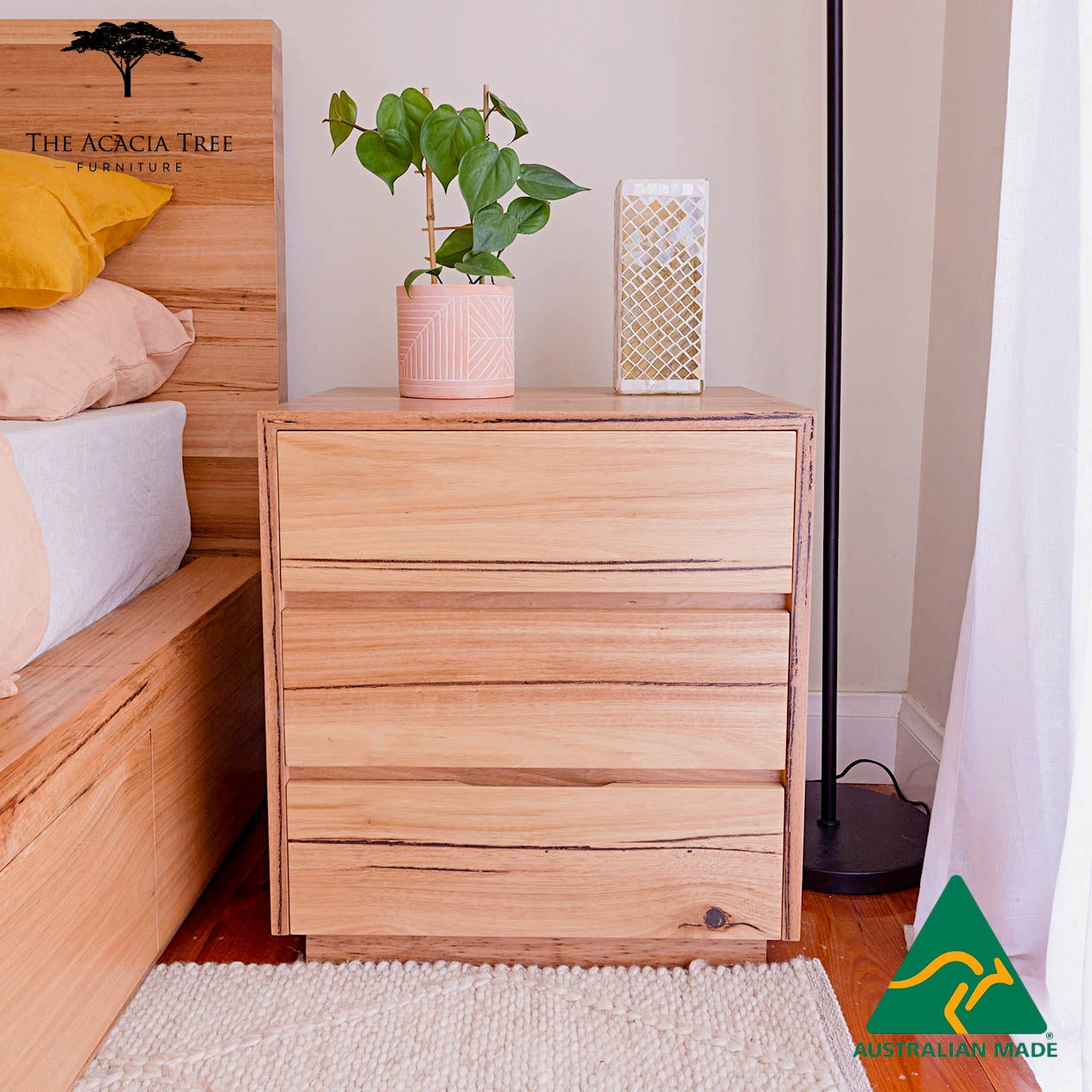 Byron 3 Draw Bedside Table - Made In Melbourne