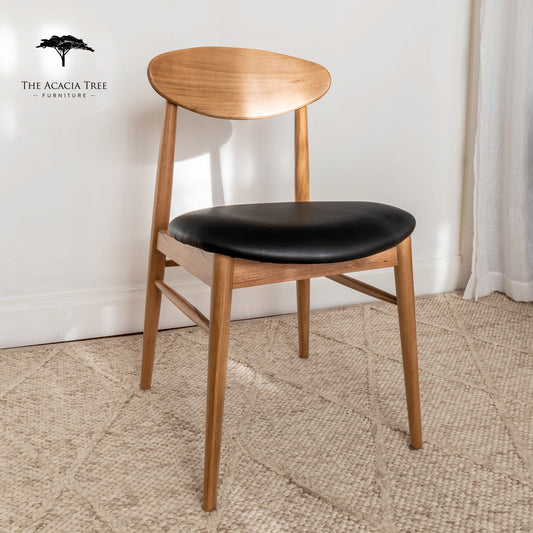Lotus (Natural) Solid Australian Blackbutt with Black PU Seat Hardwood Dining Chair
