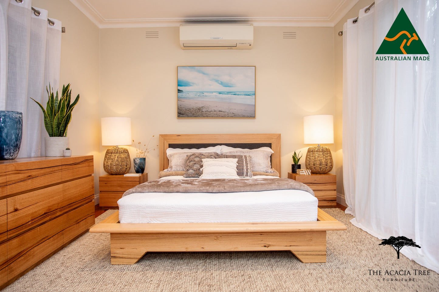 Platform Bed Frame with Upholstered Headboard - Made In Melbourne