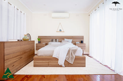 Meadow Bed with Extended Headboard Built in Bedsides - Made in Australia