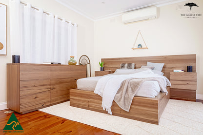 Meadow Storage Bed with Extended Headboard Built in Bedsides - Made in Australia