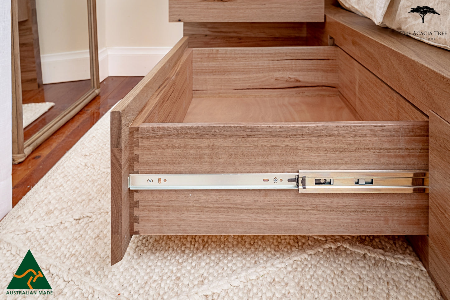 Meadow Storage Bed with Extended Headboard Built in Bedsides - Made in Melbourne