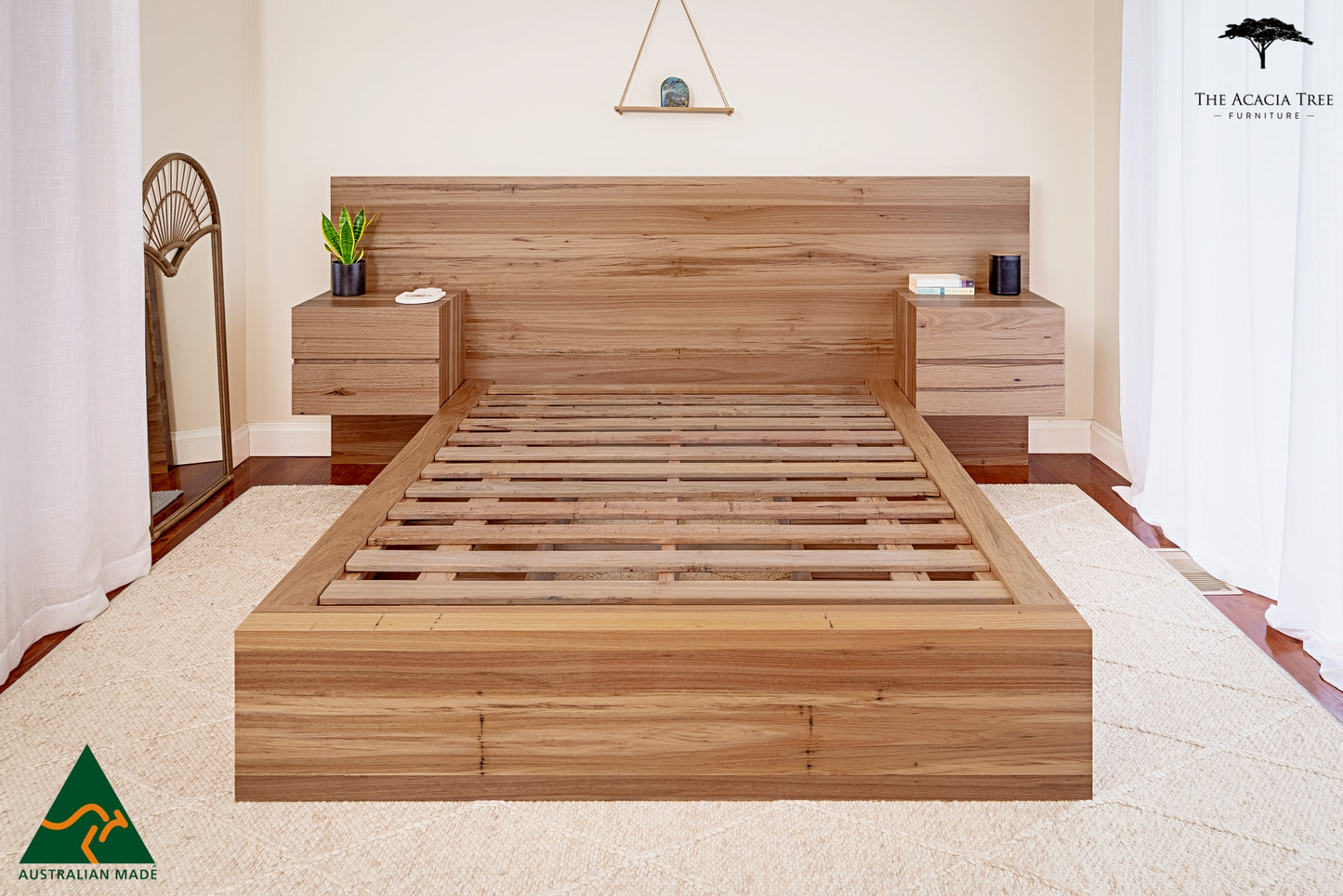 Meadow Bed with Extended Headboard Built in Bedsides - Made in Melbourne