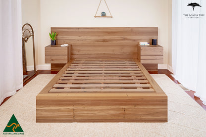 Meadow Bed with Extended Headboard Built in Bedsides - Made in Australia