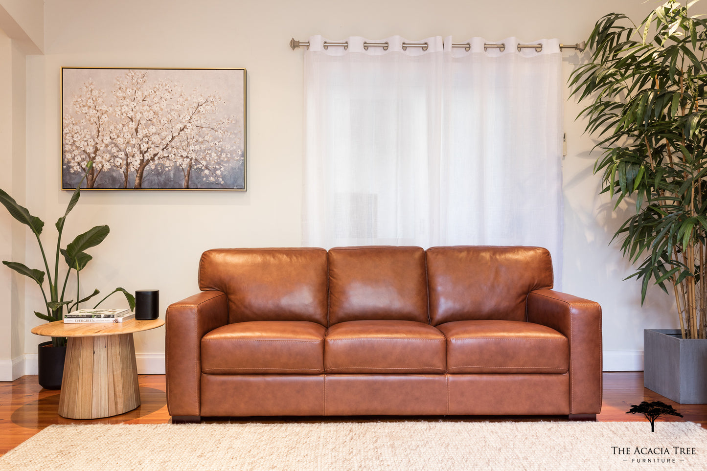 Hugo Tan Leather 3 Seater Sofa