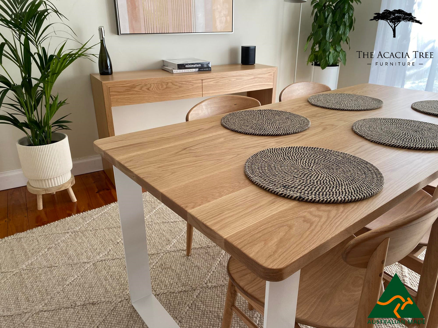 Seika Solid American Oak Dining Table (Steel Leg) - Made in Melbourne